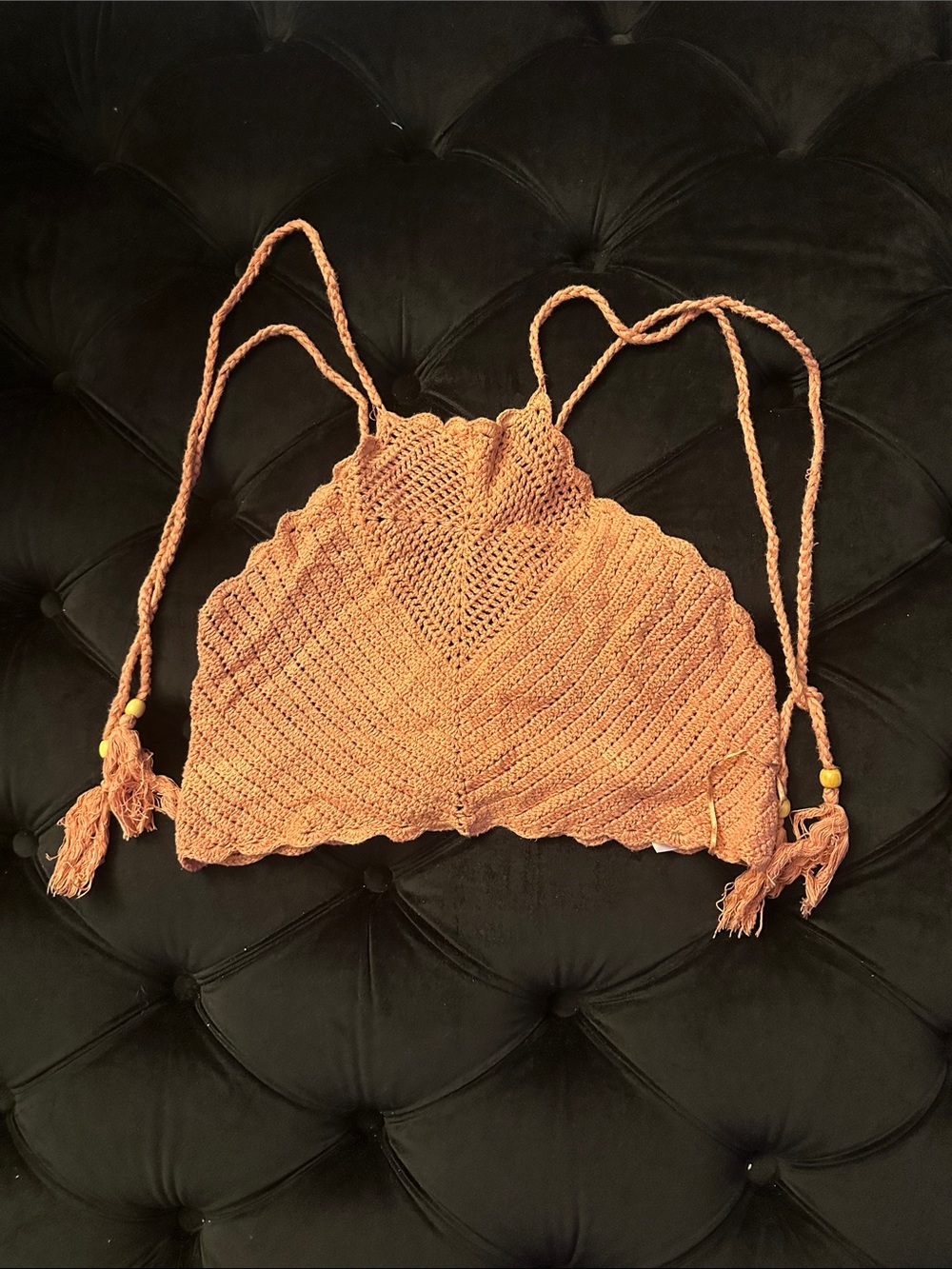 Women's Crochet Halter Bralette - Peach